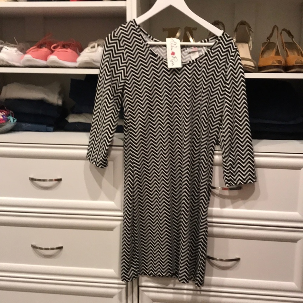 Black and white chevron pattern dress.